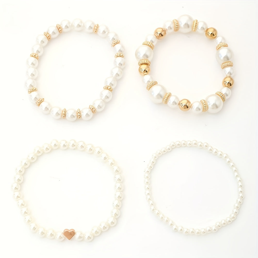 Set di bracciali eleganti a cuore con perle