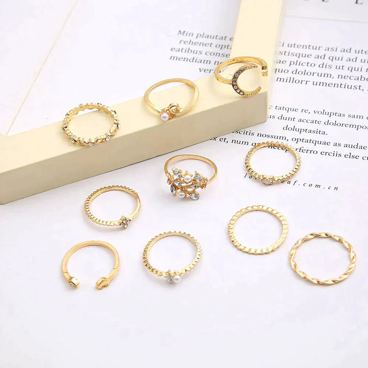 Set di 10 anelli bohemien in argento e oro