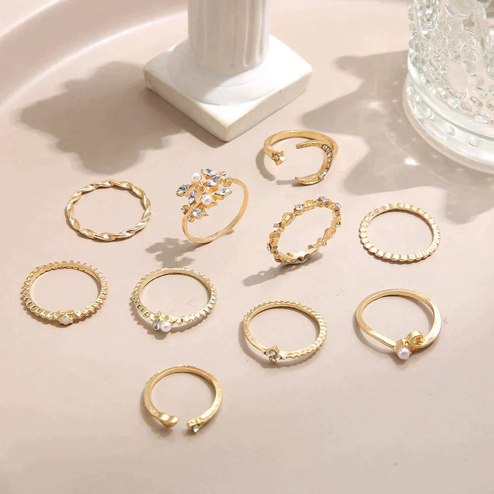 Set di 10 anelli bohemien in argento e oro