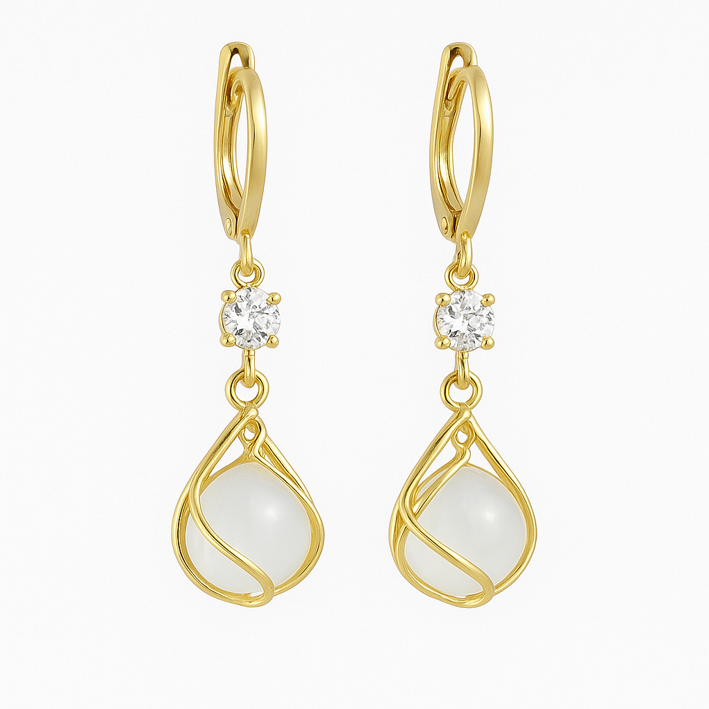 Orecchini Pendenti in Oro con Opale Bianco