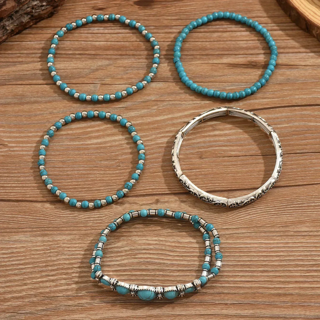 Set di bracciali boho con perline turchesi