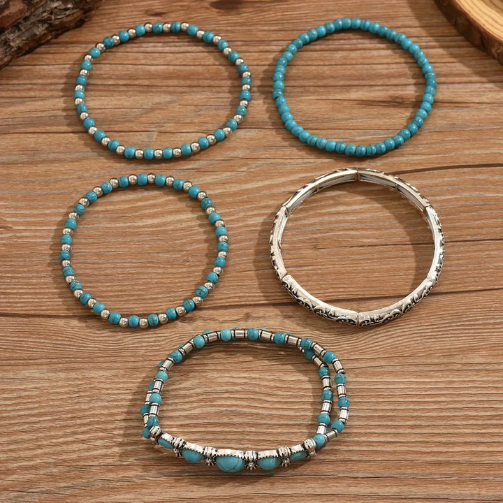 Set di bracciali boho con perline turchesi