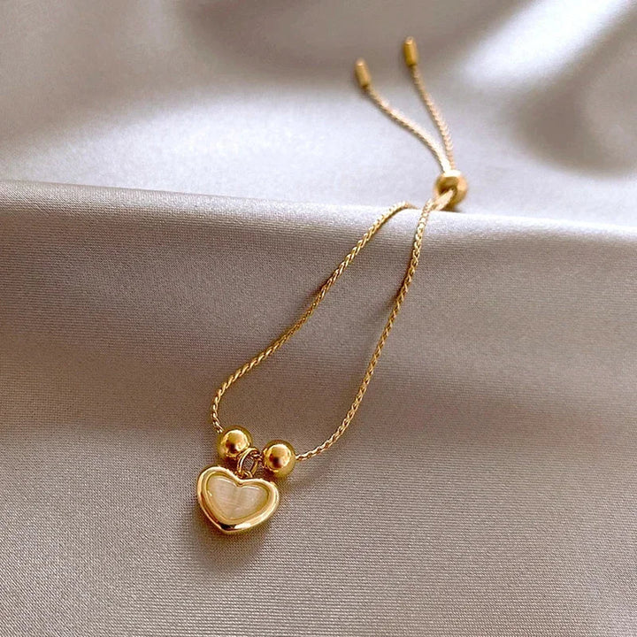 Bracciale Cuore in Opale Pesca Placcato Oro