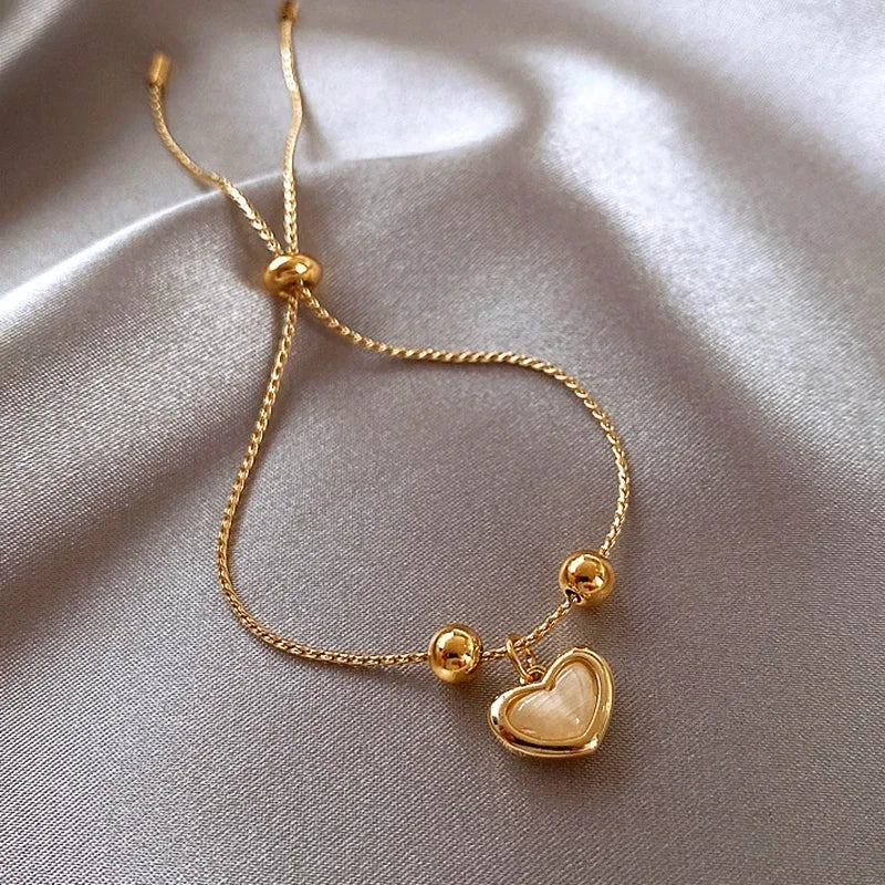 Bracciale Cuore in Opale Pesca Placcato Oro