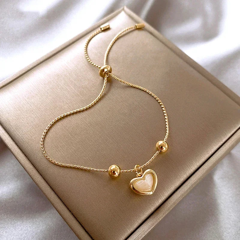 Bracciale Cuore in Opale Pesca Placcato Oro