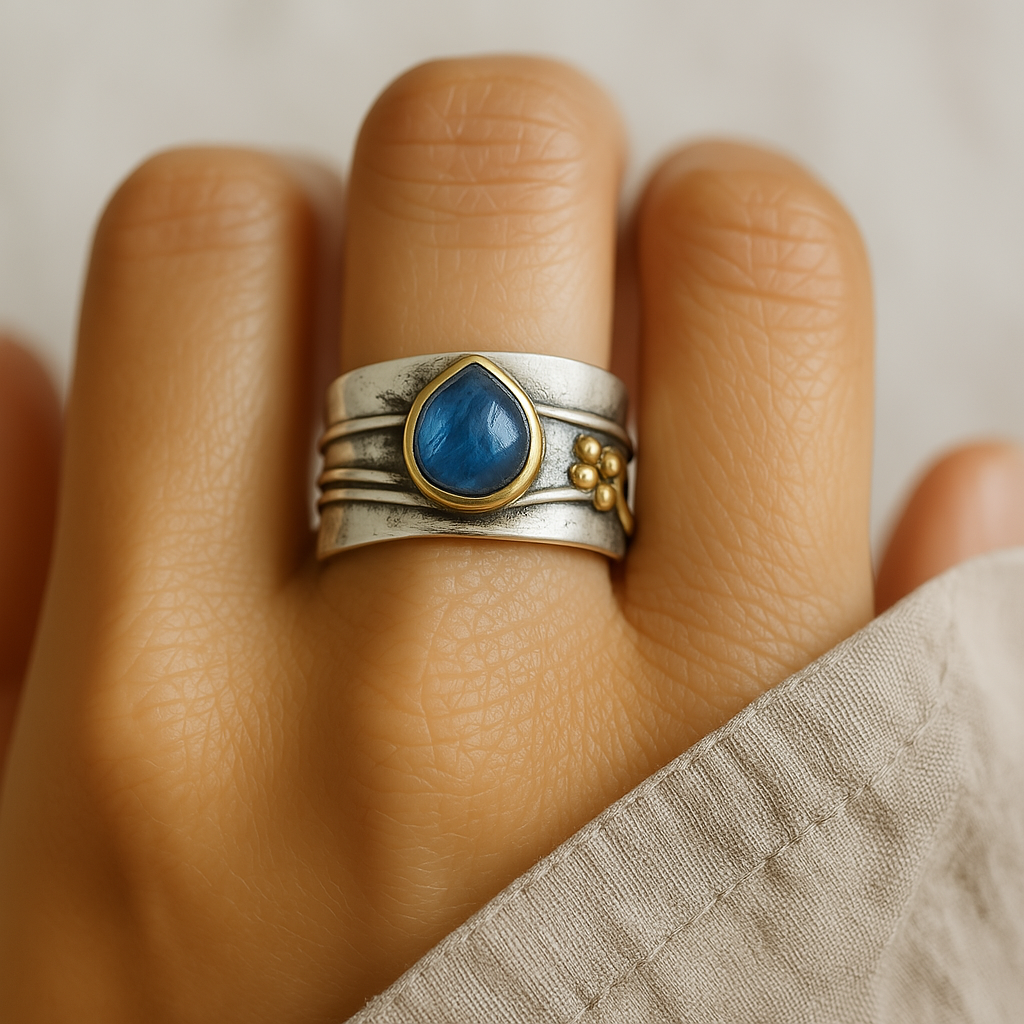 Anello Vintage Zaffiro Blu Placcato Argento